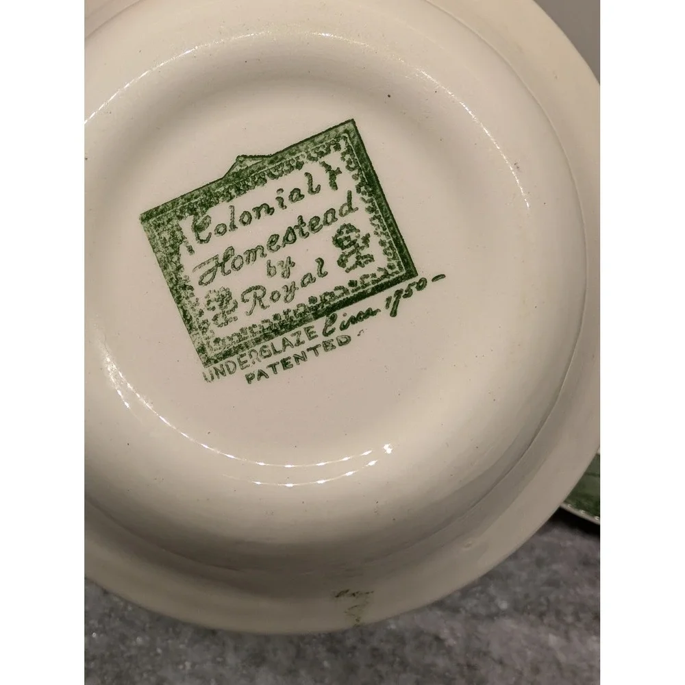 Vintage Royal China Colonial Homestead Green Water Bucket Plate & Small Dish
